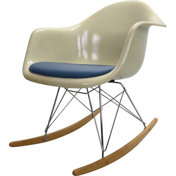 Image 1 of Vintage rocking chair in fiberglass and blue leatherette by Herman Miller for Eames, 1970