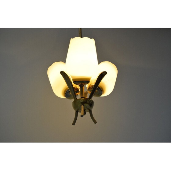 Image 1 of Lampadario vintage in vetro e ottone, Cecoslovacchia 1960