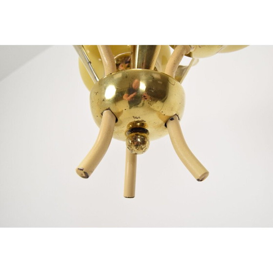 Image 1 of Lampadario vintage in vetro e ottone, Cecoslovacchia 1960