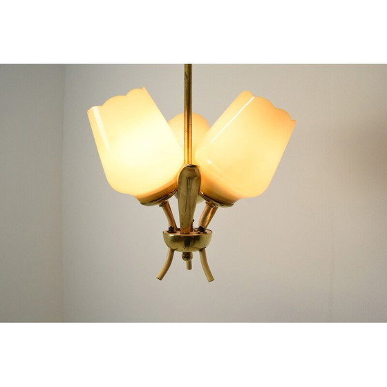 Image 1 of Lampadario vintage in vetro e ottone, Cecoslovacchia 1960