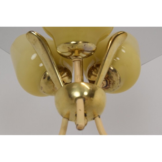 Image 1 of Lampadario vintage in vetro e ottone, Cecoslovacchia 1960