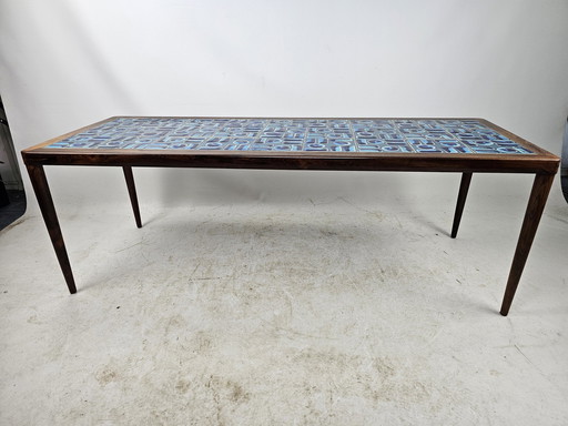 Coffee Table Pallisander And Blue Ceramic Danish Design