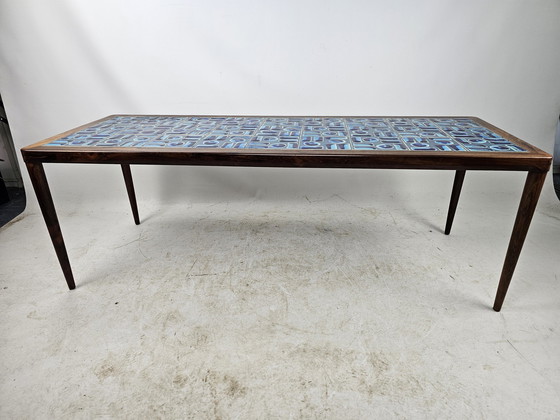 Image 1 of Coffee Table Pallisander And Blue Ceramic Danish Design