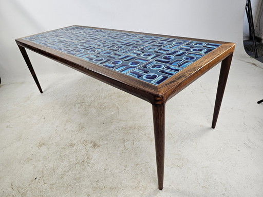 Coffee Table Pallisander And Blue Ceramic Danish Design