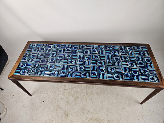 Image 1 of Coffee Table Pallisander And Blue Ceramic Danish Design