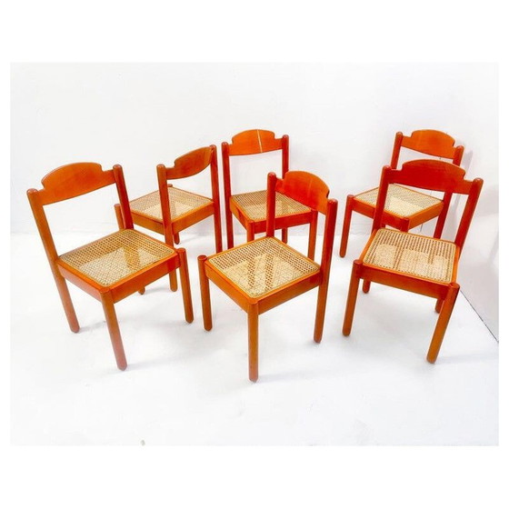 Image 1 of Set of 6 mid-century chairs in orange wood, Italy 1960s