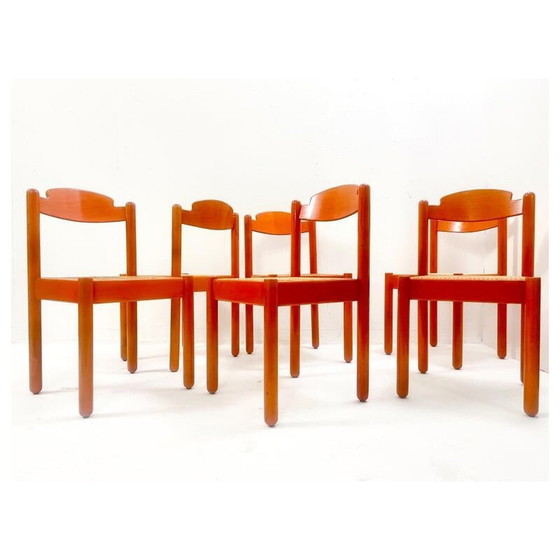 Image 1 of Set of 6 mid-century chairs in orange wood, Italy 1960s
