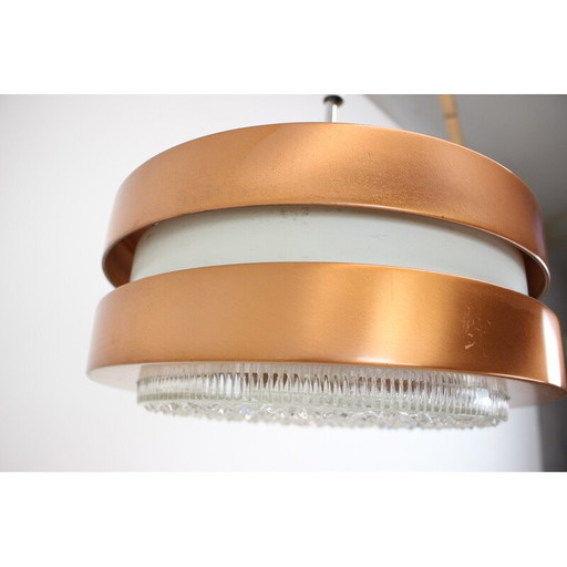 Mid-century glass and copper pendant lamp, Germany 1970s
