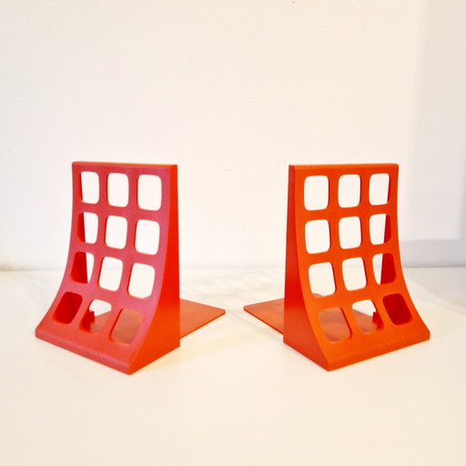 70'S Set Of 2 Orange Bookends Space Age