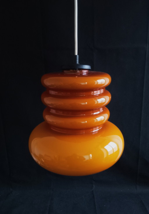 Peill and Putzler orange glass space age hanging lamp