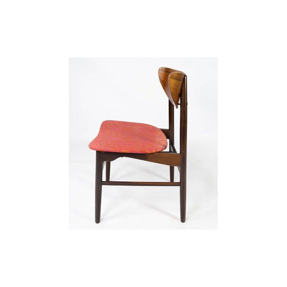 Image 1 of 4 vintage dining room chairs in rosewood and upholstered with red fabric, Denmark 1960s