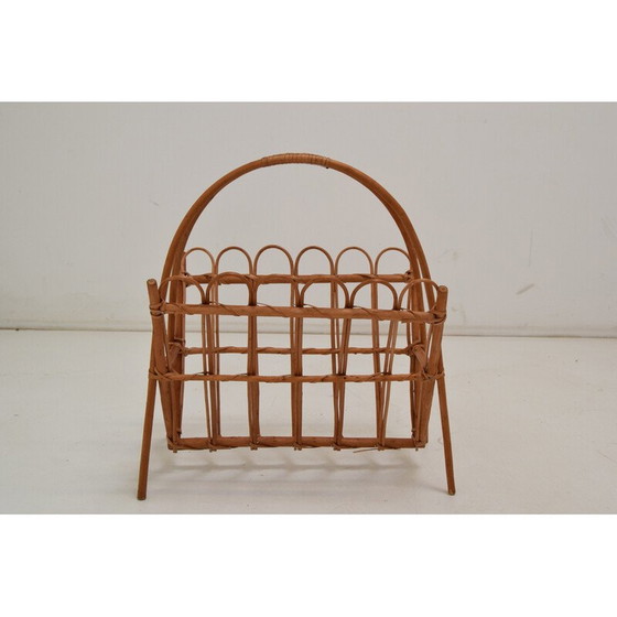 Image 1 of Vintage rattan and bamboo magazine rack, Czechoslovakia 1970