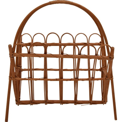 Revistero vintage de ratán y bambú, Checoslovaquia, 1970