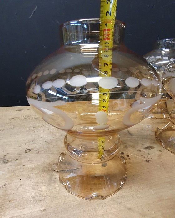 Image 1 of 1855 Vintage Smokey Glass Lampshades