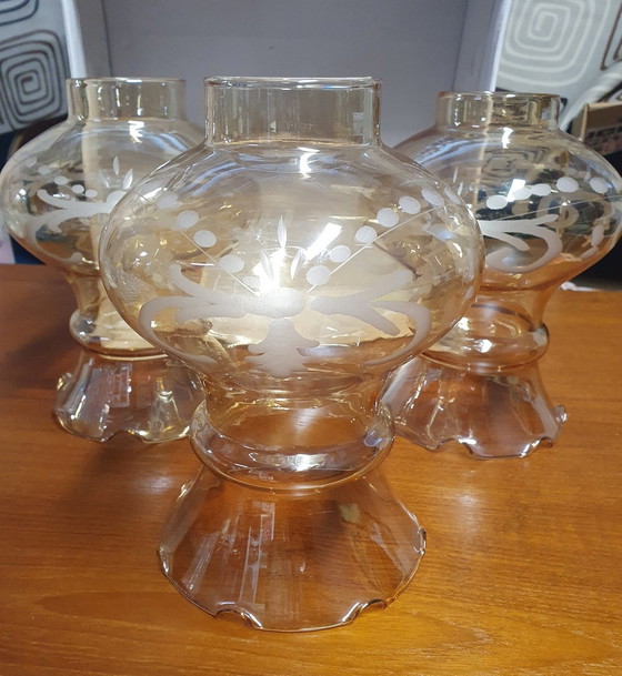 Image 1 of 1855 Vintage Smokey Glass Lampshades