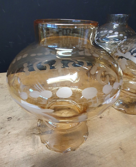 Image 1 of 1855 Vintage Smokey Glass Lampshades