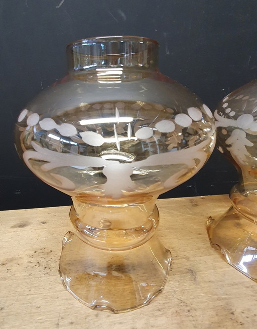 1855 Vintage Smokey Glass Lampshades