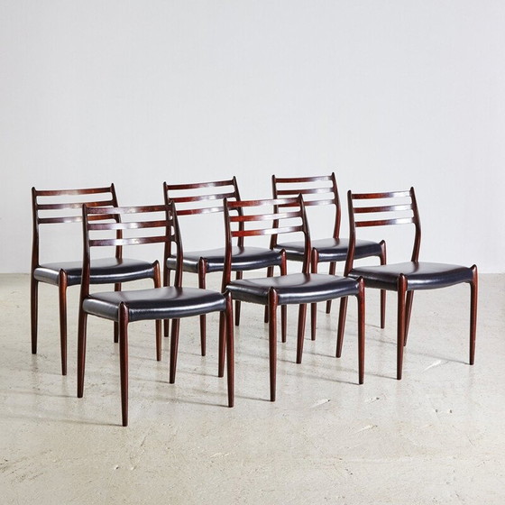 Image 1 of Set of 6 vintage Modell 78 Rosewood Dining Chairs by Niels Otto Moller for J.L. Mollers Møbelfabrik 1960s