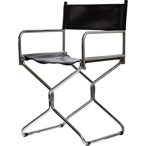 Vintage folding armchairs in metal and leather, 1970