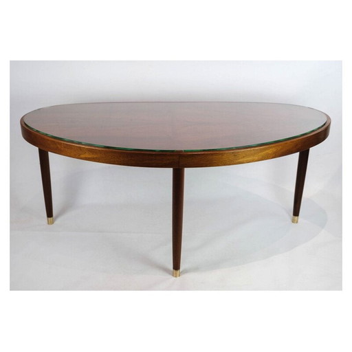 Vintage walnut coffee table with glass top, Denmark 1940