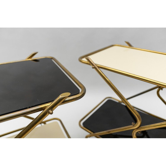 Image 1 of Pair of vintage brass and glass serving carts, 1950
