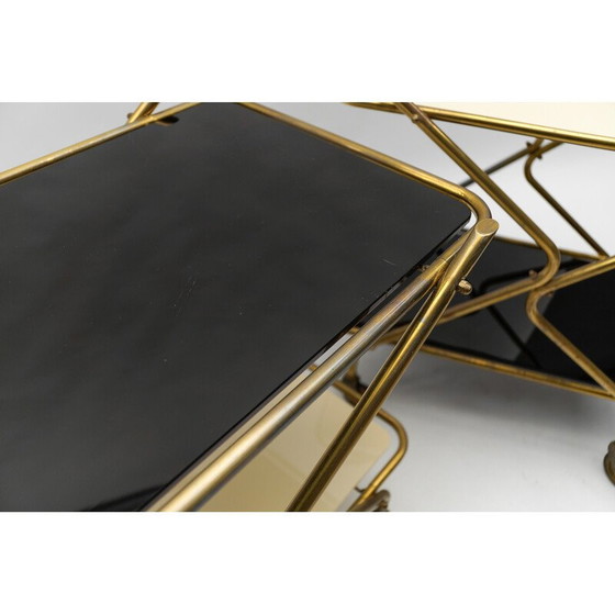 Image 1 of Pair of vintage brass and glass serving carts, 1950
