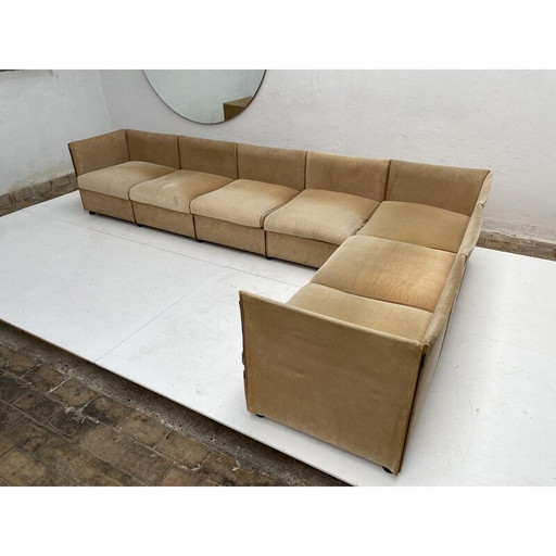 Vintage "Landeau" modular sofa in velvet and leather by Mario Bellini for Cassina, Italy 1970