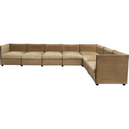 Vintage "Landeau" modular sofa in velvet and leather by Mario Bellini for Cassina, Italy 1970