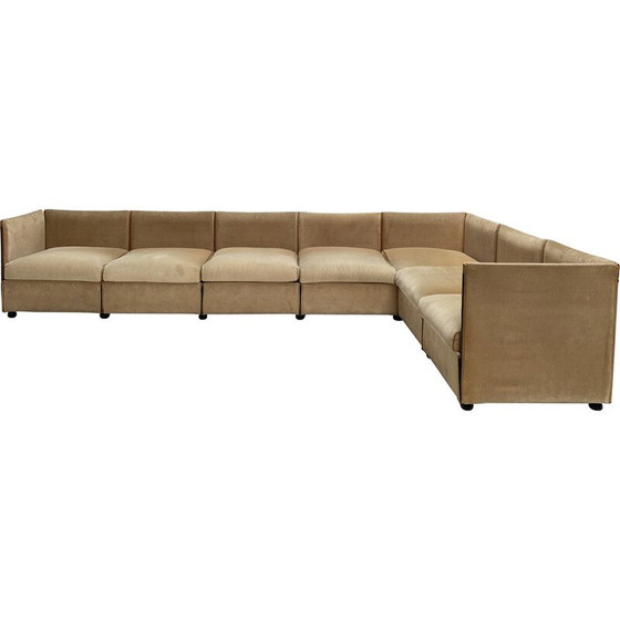 Image 1 of Vintage "Landeau" modular sofa in velvet and leather by Mario Bellini for Cassina, Italy 1970