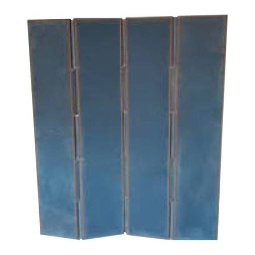 Antique Blue Velvet 4 Leaf or 4 Panel Screen. Recto-Verso