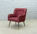 Vintage design club chair in cherry red fabric, 1950s. Ref: CH219