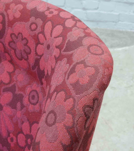 Image 1 of Vintage design club chair in cherry red fabric, 1950s. Ref: CH219