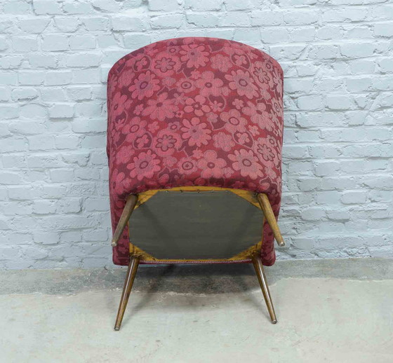 Image 1 of Vintage design club chair in cherry red fabric, 1950s. Ref: CH219
