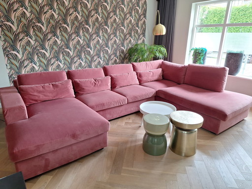 Old Pink Velvet Corner Sofa From Decor Amsterdam