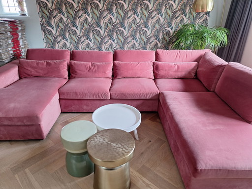 Old Pink Velvet Corner Sofa From Decor Amsterdam