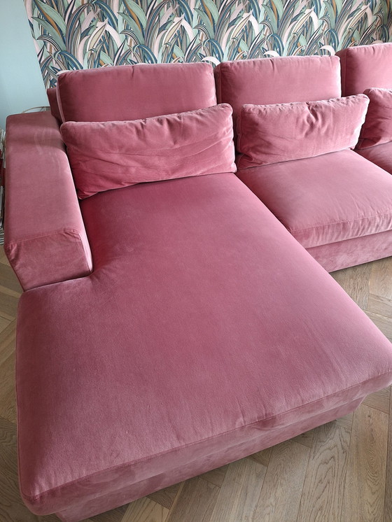 Image 1 of Old Pink Velvet Corner Sofa From Decor Amsterdam