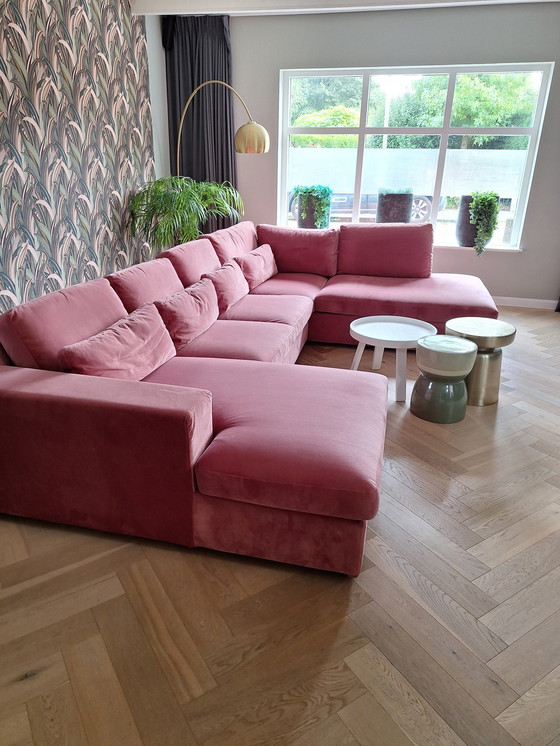 Image 1 of Old Pink Velvet Corner Sofa From Decor Amsterdam