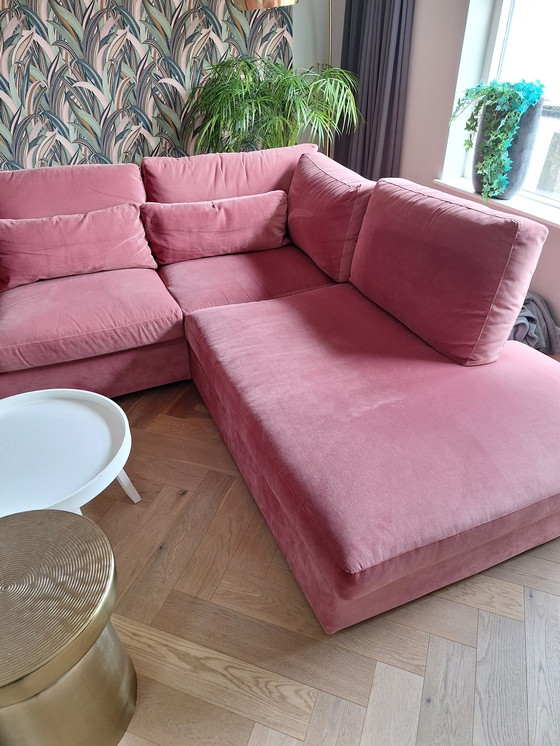 Image 1 of Old Pink Velvet Corner Sofa From Decor Amsterdam