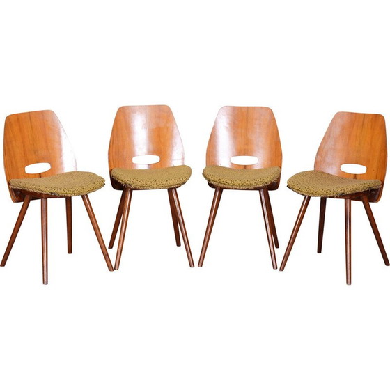 Image 1 of Set of 4 vintage walnut chairs by Frantisek Jirak for Tatra Nabytok, Czechia 1950s