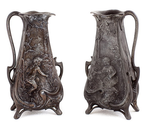 Pair of Jean Garnier Ewers, Art Nouveau