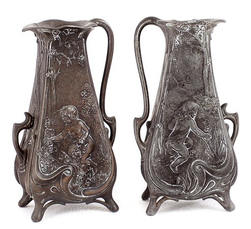 Pair of Jean Garnier Ewers, Art Nouveau