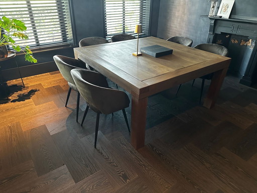 Vintage solid oak dining or work table with oak joints