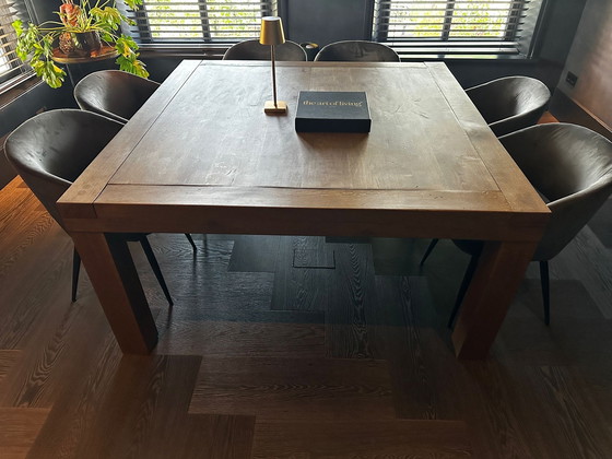 Image 1 of Vintage solid oak dining or work table with oak joints