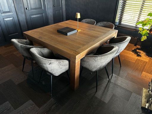 Vintage solid oak dining or work table with oak joints