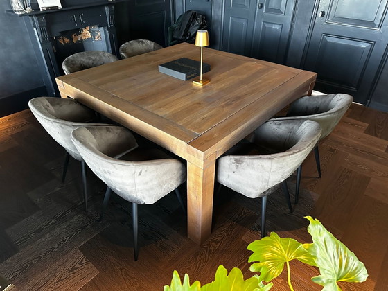 Image 1 of Vintage solid oak dining or work table with oak joints