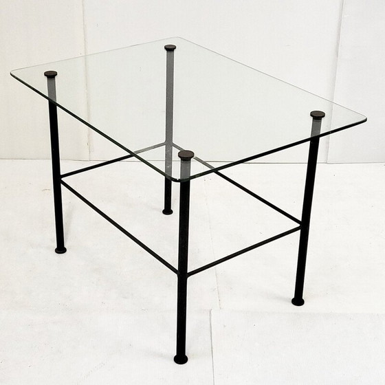 Image 1 of Vintage glass and black lacquered metal side table, 1950