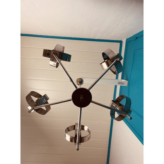 Image 1 of Lampadario cromato vintage con 5 sfere