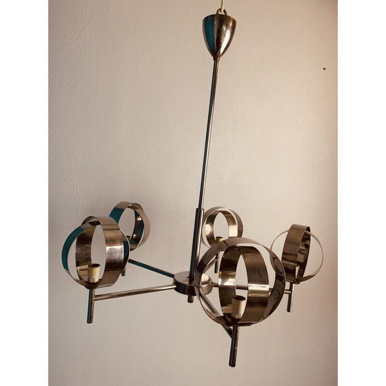 Image 1 of Lampadario cromato vintage con 5 sfere