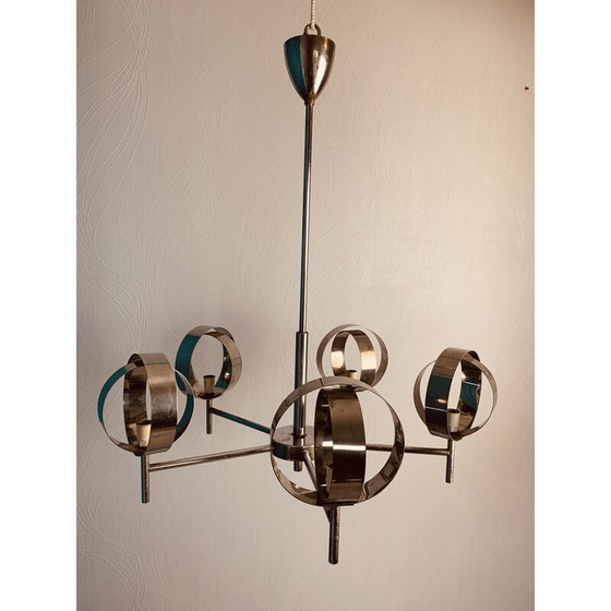 Image 1 of Lampadario cromato vintage con 5 sfere
