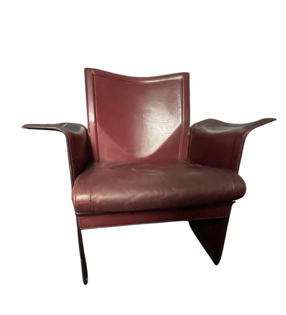 Image 1 of 2x Tito Angoli For Matteo Grassi '80S Leather Armchairs Korium